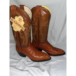 El General Handmade Horn Back Cowboy Rodeo Boots Exotic Real Caiman Women’s Sz 8